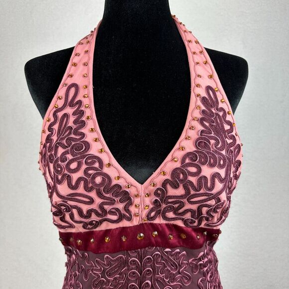 Vtg Sue Wong Silk Cocktail Dress Size 10 Beaded Halter Mermaid Tiered Romantic - Picture 3 of 16